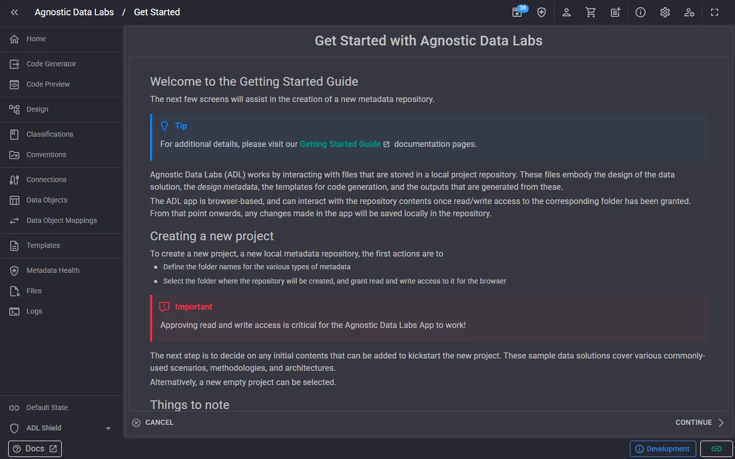 Get Started wizard
