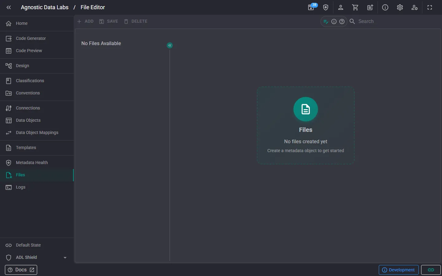 Files screen showing the project folder structure Files screen